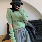 Billlnai  2023 Spring Knitted Sweater Women Casual Design Long Sleeve Pure Color Slim O-Neck Pullover Korean Y2k Crop Tops Office Lady