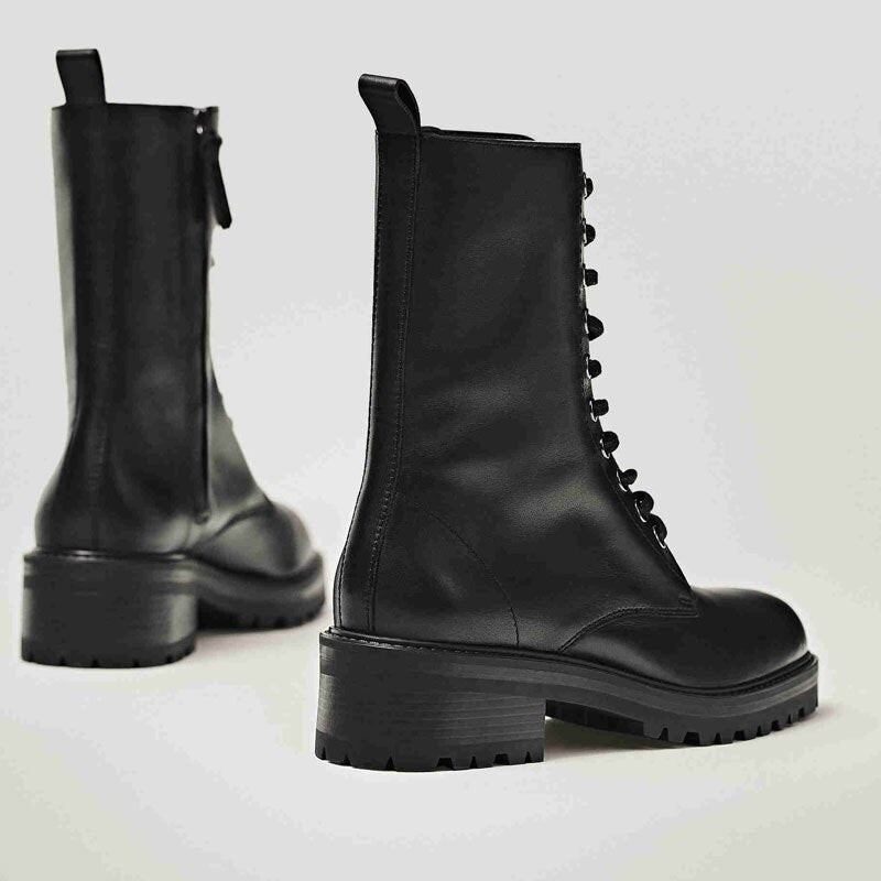 Christmas Gift Withered 2023 england vintage fashion cowhide High top Martin boots Motorcycle ankle boots women zippers botas mujer shoes women
