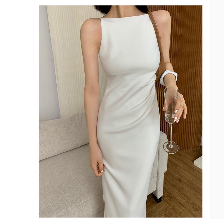 Billlnai 2023 New Women Summer Clothes Spaghetti Strap Sleeveless Sexy Elegant Black White Party High Slit Dress