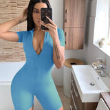 Bodycon Romper Female Jumpsuit Woman Clothes Zipper Sexy Club Bodysuit Shorts Casual Playsuit Overalls For Women Clothing