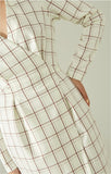 Women Elegant Office Lady Plaid Printed Midi Dress A-line Sashes Deep V-neck Fashion Women Party Dress 2020 Autumn New Dress
