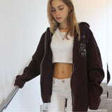 Y2k winter sweater clothes brown jacket zip sweatshirt oversized hoodie female xl retro long sleeve pullover with pocket