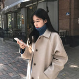 Billlnai Woolen Coat For Women Long 2023 Autumn Winter Korean Style Chic Loose Academy Over-The-Knee Black Classic Woolen Jacket Ins Tide