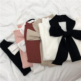 Korobov Korean Lacing Bow Sweet Women Pullovers Hit Color Basic Long Sleeve Female Sweaters Elegant Patchwork Sueter Mujer 79063
