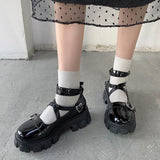 Sweet Lolita Shoes Platform Round Head Thick Heel Cross Bandage Women Shoes Kawaii Shoes Cosplay Mary Jane Shoes Heart Buckle