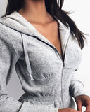 Fall Long Sleeve V-neck Front Zip Up Playsuit Rompers Jumpsuit 2020 Fashion Women High Waist Elastic Hooded Jumpsuit