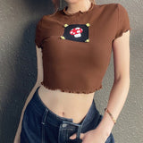 2023 Mushroom Print Short Sleeve Tshirt Y2K Women Summer Crop Top E-girl Aesthetics Tees Harajuku Punk Style Friends Clothes