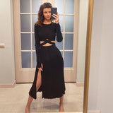 Christmas gifts Cotton Slim Fit Slit Dress Set 2 Piece Skirt Set Cropped Bandeau Women Knitted Suit 2023Single Breasted Autumn Winter Skirt Set