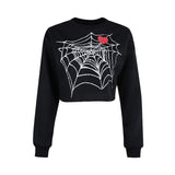 Halloween Big Sale Billlnai Dark Gothic Spider Web Print Halloween T Shirts Women Long Sleeve Vintage Crop Top Streetwear Punk E Girl Aesthetic Tops