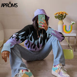 Aproms Vintage Purple Flame Knitted Oversized Sweaters Women Winter Streetwear Warm Pullovers High Fashion Stretch Jumpers 2023