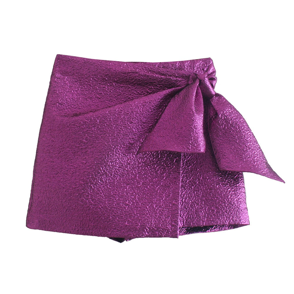 2023 New Autumn Women Vintage Purple Bow Lady Pants Female Streetwear Slim High Waist Casual Chic Shorts Skirt Bottoms