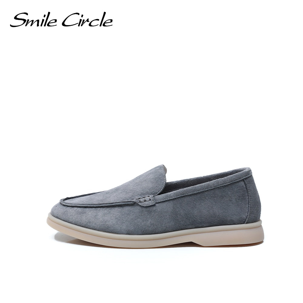 Smile Circle/cow-suede loafers Women Slip-On flats shoes Genuine Leather Ballets Flats Shoes for women Moccasins big size 36-42
