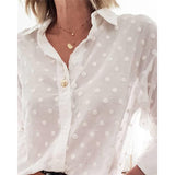 Billlnai Fashion Womens Shirts Tops Polka Dot Blouses Elegant White OL Shirt Ladies Long Sleeve Streetwear Tops Fall Clothing