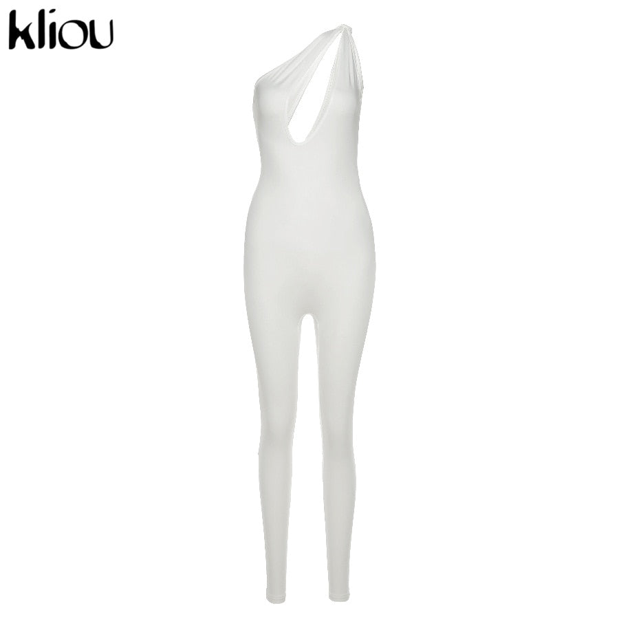 Kliou One Shoulder Sexy Cut Out Rompers Womens Jumpsuit 2023 Streetwear Solid Backless Active Wear Skinny Slim Jumpsuits Summer