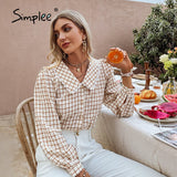 Billlnai 2023 Graduation party  Women's Plaid Shirts Casual V-neck Office Lady Elegant Long Sleeve Blouses Single-Breasted Puff Sleeves Basic Tunic Tops