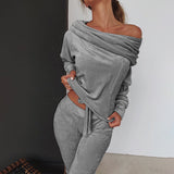 Off the Shoulder Velvet Women's Pajamas Jogging Sports Home Clothes Female 2023 Autumn Winter Comfortable Sleepwear For Girls
