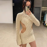 Turtleneck Sexy Backless Knitted Women Sweater White Long Sleeve Hollow Out Sweater Women Autumn Slim Fashion Streetwear