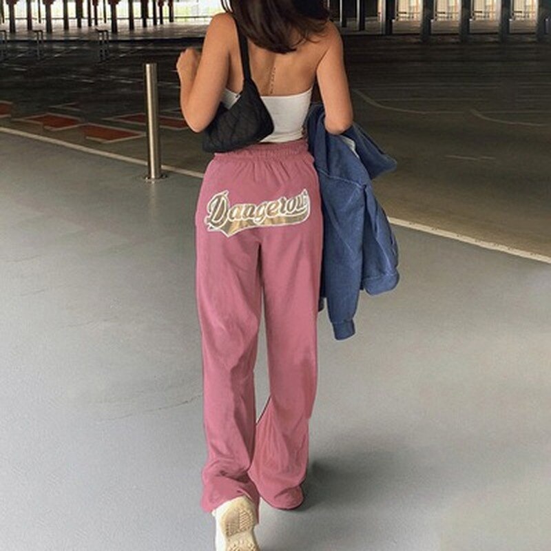 Christmas Gift WeiYao High Waist Letter Prited Straight Trousers Women Drawstring Harem Pants Baggy Wild Streetwear Female Sweatpants Hot