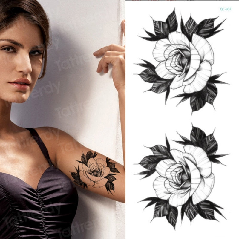 Billlnai Temporary Armband Tattoos Waterproof Temporary Tattoo Sticker Flower Lotus Tattoo Sleeve Women Wrist Arm Sleeves Tatoo Fake Girl
