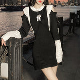 Billlnai 2023 Outwear Sweater Dress Women Kawaii Clothing One Piece Dress Korean Fashion Casual Vintage Knitted Y2k Mini Dress Winter