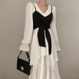 Billlnai Korean White Dress Suit Women 2023 Spring Autumn Elegant Corset Camisole + V-Neck Trumpet Dress Office Ladies