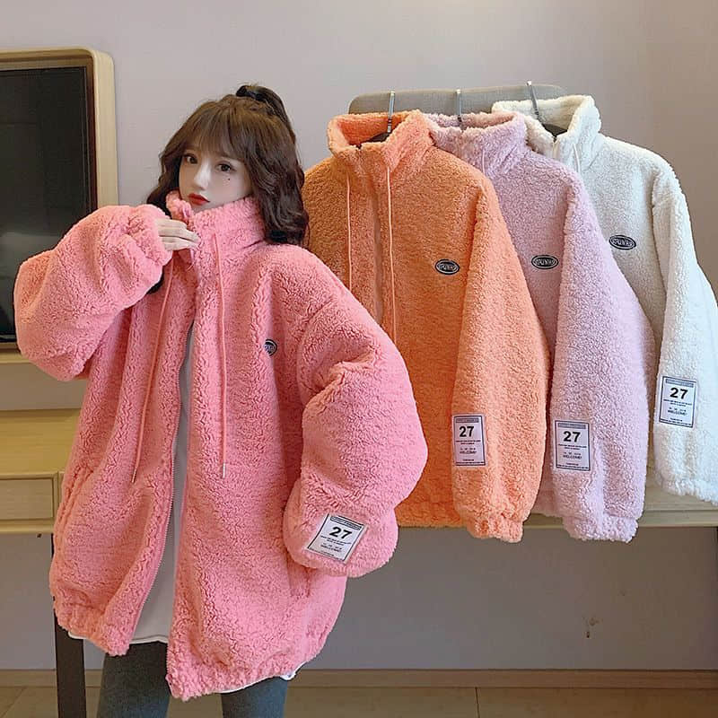 Billlnai Imitation Lamb Wool Coat Women Autumn Winter 2023 New All-Match Big Cotton Thickening Korean Kawaii Western Candy Color Jacket