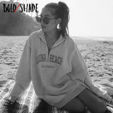 Bold Shade Fashion 90s Vintage Zipper Women Sweatshirts Long Sleeve Indie Casual Hoodies Grunge Letter Print Fall 2023 Clothes