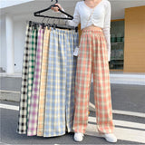Women's Check Wide Leg Plaid Pants High Elastic Waist Loose Trousers For Girls Clothing 2XL 2023 Summer Streetwear Clothes Lady