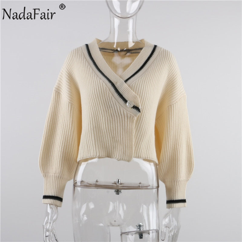 Christmas Gift Nadafair Korean Preppy Style Cropped Cardigan Sweater Women Autumn Casual Loose Short Winter Knitted Woman Sweaters Jumper