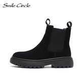 Smile Circle Chelsea Boots Suede Leather Ankle Boots Women Autumn Slip-On Platform Boots Fashion Booties femme