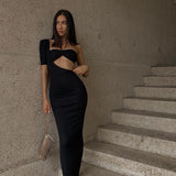 Cryptographic Elegant Halter Sexy Cut-Out Backless Long Midi Dress Women Club Party Gown Sleeveless Black Bodycon Dresses Skinny
