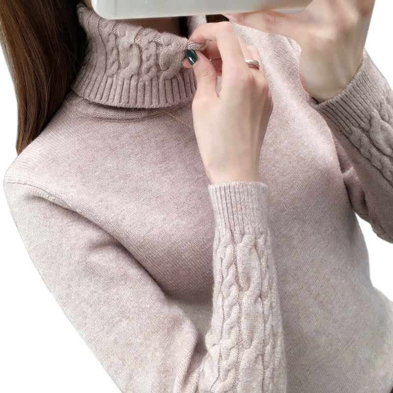 Women Sweater Turtleneck Pullovers Autumn Winter Sweaters New 2023 long sleeve Thick Warm Female Sweater Khaki