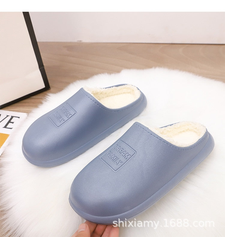 Billlnai Waterproof Non-Slip Home Slippers Winter Warm Home Women Indoor Cotton Non-Slips Ladies Soft Slippers Memory Foam Couples Shoes