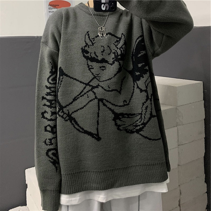 Women Sweaters Winter Streetwear Oversized Sweater Harajuku Knitted Pullover Angel Jacquard Hip Hop Outwear Jumpers