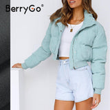 BerryGo Casual turtleneck zipper women coats winter Office button long sleeve parka solid Fashion female short top coats jackets