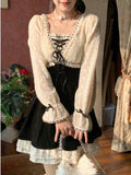 Billlnai 2023 Spring French Vintage Mini Dress Women Casual Lace Party Short Dress Lolita Kawaii Clothing Elegant One Piece Dress Korean