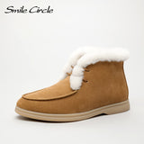 Smile Circle Women Snow Boots Natural fur Genuine Leather Ankle Boots Winter Comfortable Flat Wool Boots Women Shoes