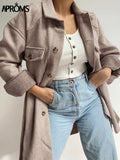 Aproms Elegant Side Pockets Woolen Thick Jackets Women 2023 Winter Belt Tie Shacket Female Oversized Outerwear Chic Long Coats
