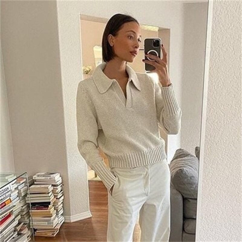 Tossy Women's Long Sleeves V-neck Knitted Sweater Loose Casual Fashion Pullover Autumn Winter Sweatshirts Female Jumper 2023
