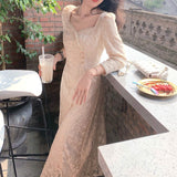 Billlnai 2023 Fairy Vintage Dress Women Evening Party Elegant Midi Dress Female Embroidery Floral Designer One-Piece Drees Korean  Summer