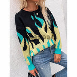 Pullover Women Flame Knitted Long Sleeve Sweaters Ladies Autumn Winter Harajuku Casual Oversized Jumper Loose Streetwear Tops