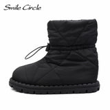 Smile Circle Winter Snow Boots Quilted Nylon Down Ankle Boots Women's Round Toe Flat Bottom Warm Pillow Boots
