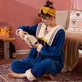 Graduation Gifts  2023 Blue Winter Thick Warm Flannel Cute Pajamas Sets for Women Sleepwear Long Sleeves Clothing Home Wear Soft Nightgown