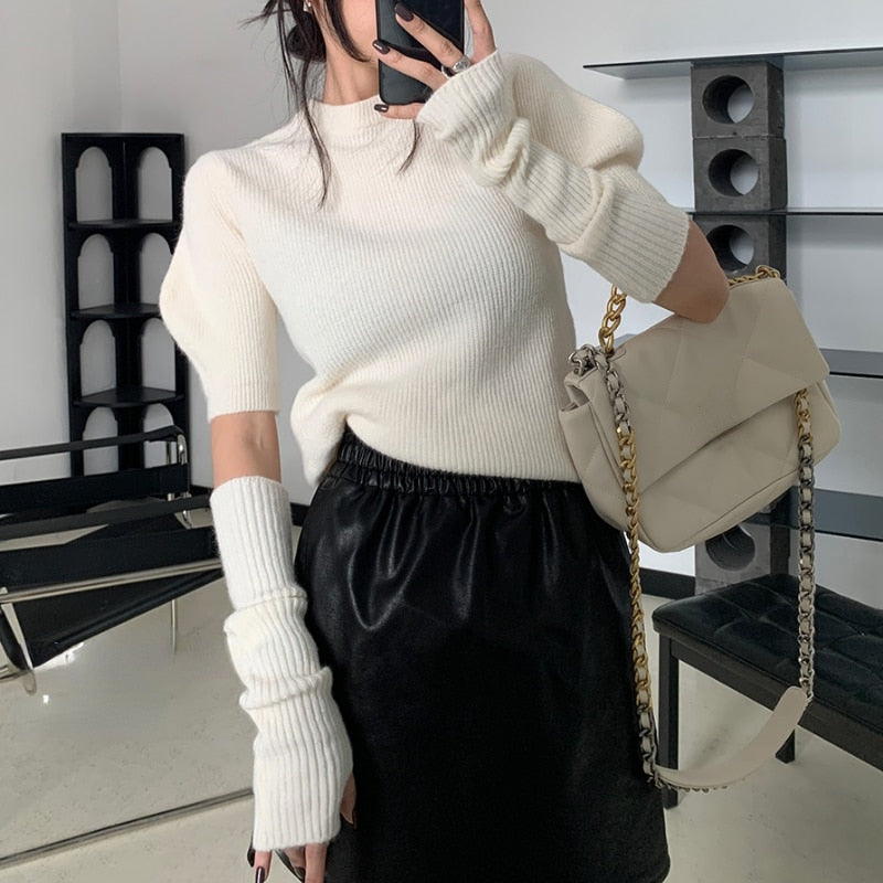 Billlnai  2023 Spring Knitted Sweater Women Casual Design Long Sleeve Pure Color Slim O-Neck Pullover Korean Y2k Crop Tops Office Lady