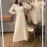 Knitted Dress Women Casual Long Sleeve Vintage Elegant Office Sweater Dress Female  Autumn One Piece Dress Korean Outerwear