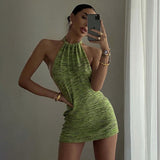 Cryptographic Halter Sexy Backless Mini Dresses Bodycon Skinny Club Party Sleeveless Knitted Dress Fall Streetwear Beach Holiday