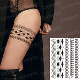 Billlnai Stockings Tattoo Legs Black Henna Lace Bracelet Tattoo Sticker Jewelry Mehndi Stickers For Hand Finger Leg Thigh Body Art Decal
