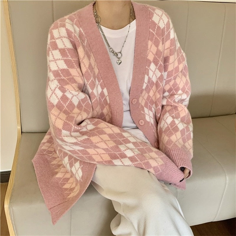 Billlnai  2023  Knitted Cardigan Woman's Sweaters Coat Long Sleeve Cotton Casual Vest Jacket Pink College style Loose Fashion Women Sweater