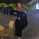 Billlnai  2023  French Vintage Sweater Dress Women Casual Long Sleeve Knitted Dress Office Lady Slim One Piece Dress Korean Fashion Autumn