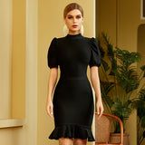 Billlnai 2023 New Summer Women Fashion Black Short Sleeve Bodycon Dress  O-Neck Celebrity Evening Runway Clubwear Party Dress Vesitdo